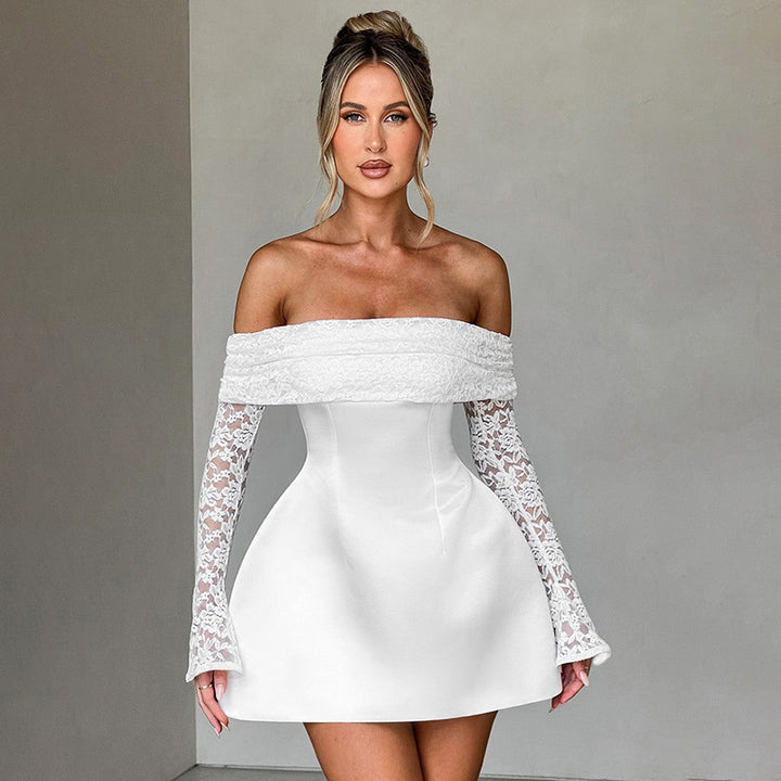 Damen Offshoulder Minikleid mit Spitzenärmeln und taillierter Silhouette Echo Archiv