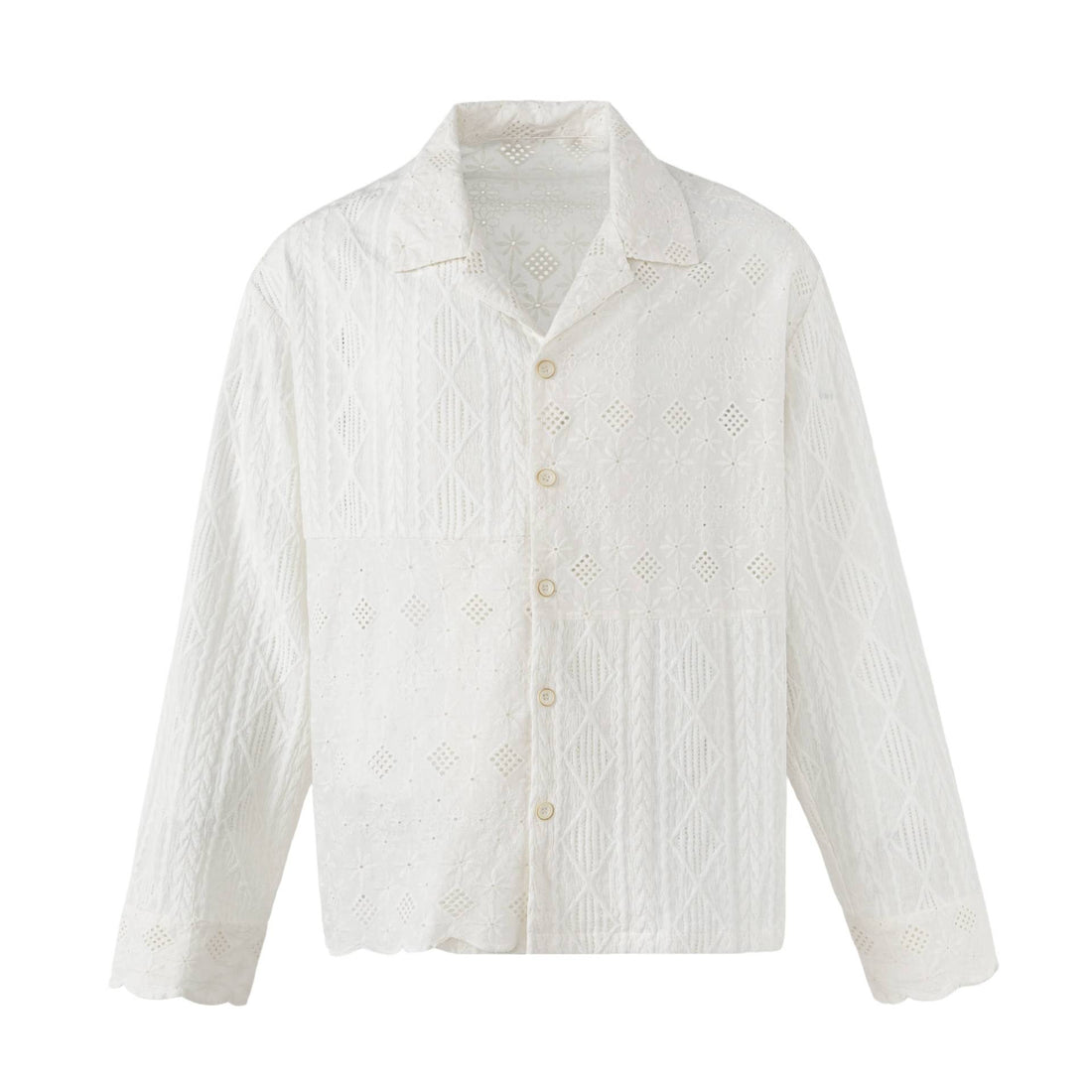 Damen Broderie-Anglaise Overshirt mit Knopfleiste und floraler Lochstickerei Echoarchiv