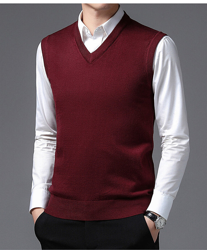 Herren V-Pullover aus feiner Baumwollmischung mit eleganter Struktur Echoarchiv