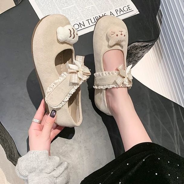 Damen Verspielte Mary-Jane-Ballerinas mit Plüsch‑Applikation und Klettverschluss – Avérine