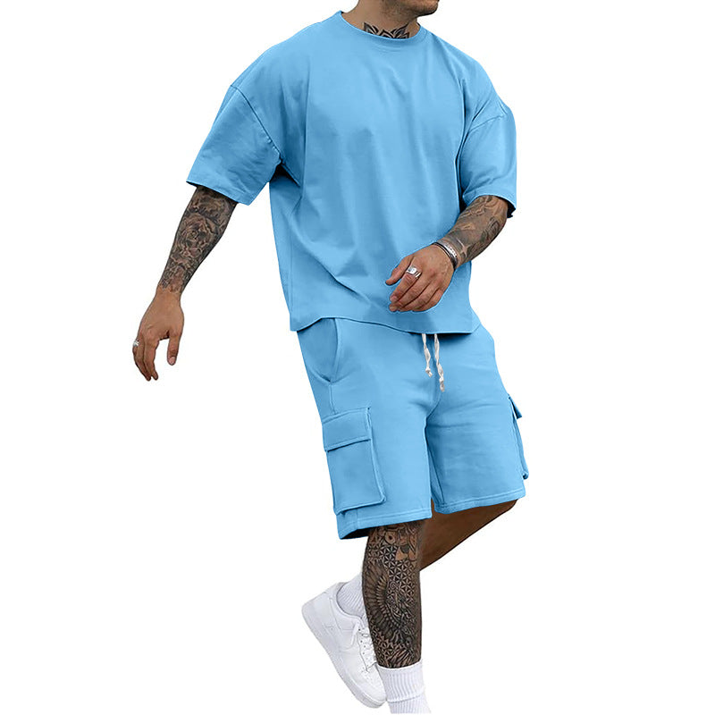 Herren lässiges Kurzarm-Set mit Cargo-Shorts und Oversize-Schnitt Echoarchiv