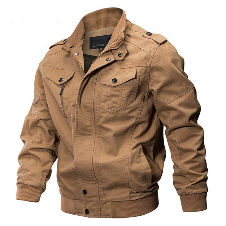 Herren Canvas-Feldblouson im Military-Utility-Stil mit Schulterepauletten und verdecktem Zweiwege-Reißverschluss Echoarchiv
