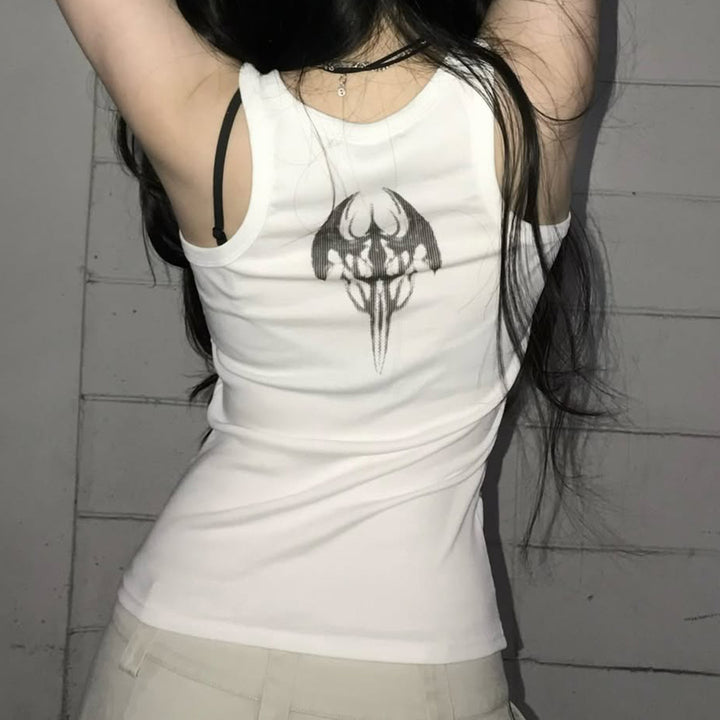 Damen Trendiges Oversized Tanktop mit auffälligem Grafikdruck und Rüschen Echo Archiv