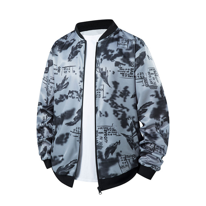 Herren Bomberjacke mit Allover‑Federprint, Satinoptik und geripptem Kragen Echo Archiv