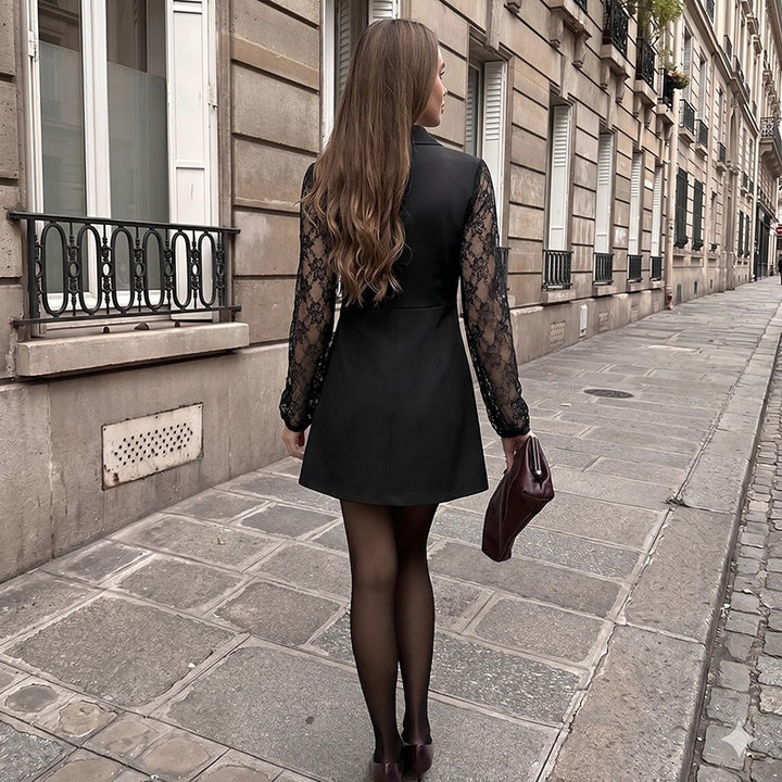 Damen Blazer-Kleid mit Spitzenärmeln, taillierter Silhouette und asymmetrischem Saum – Valéne