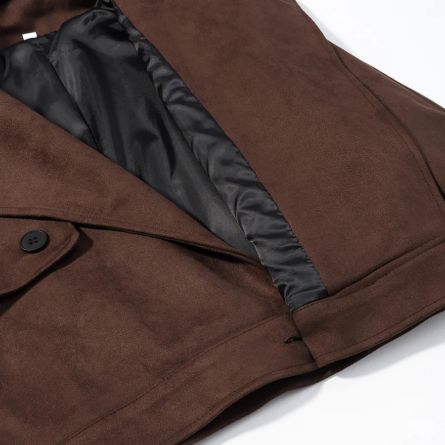 Damen nan kurze Veloursoptik-Jacke mit breitem Teddykragen und Bindegürtel Echo Archiv
