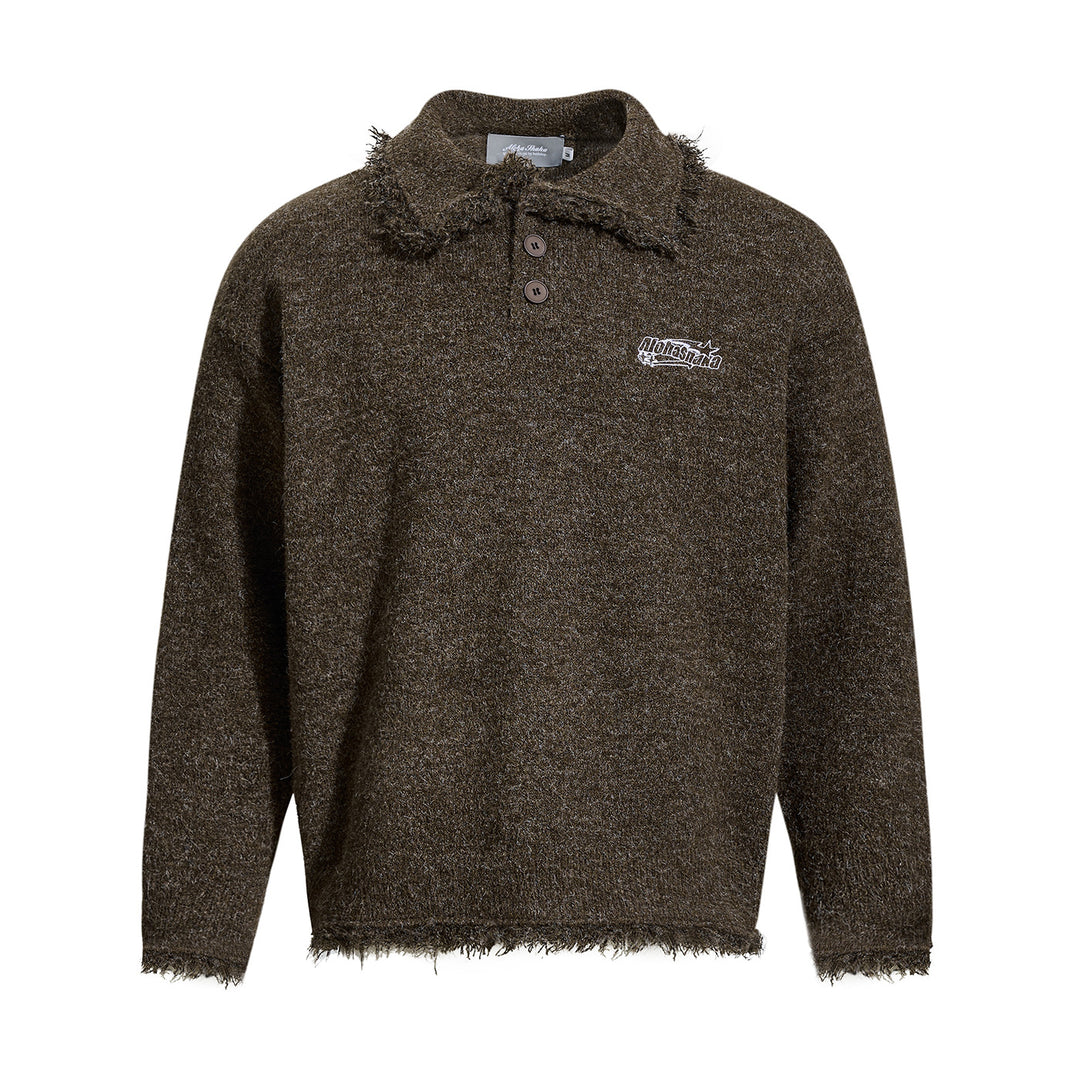 Unisex Grobgestrickter Polokragen-Pullover mit Fransenbesatz Echoarchiv