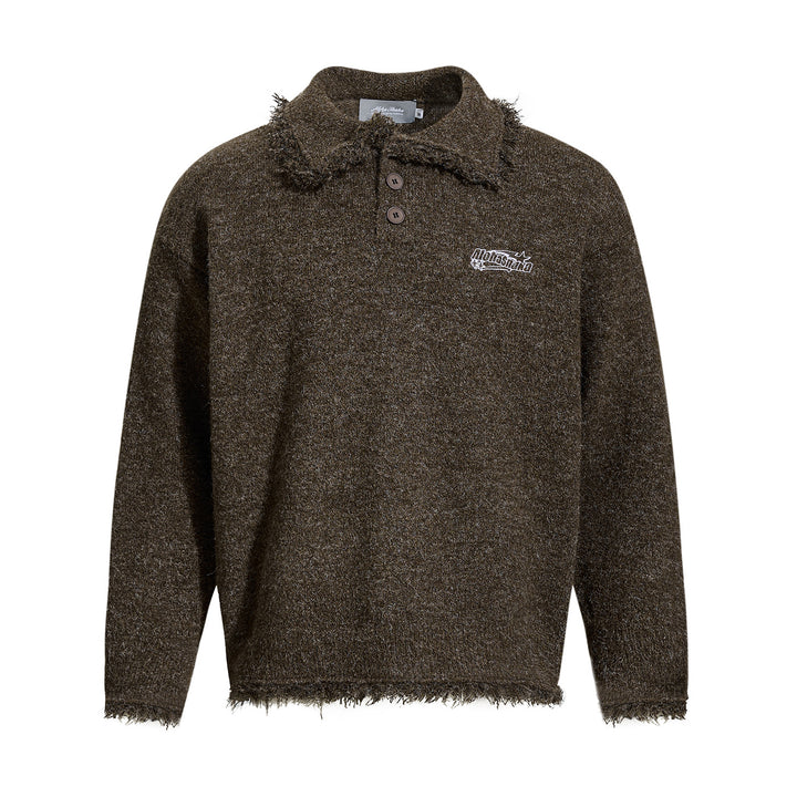 Unisex Grobgestrickter Polokragen-Pullover mit Fransenbesatz Echoarchiv