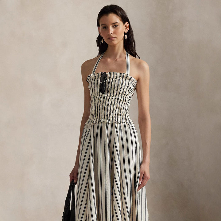 Damen nan Midikleid mit Smokoberteil, verstellbarem Halterband, weitem A-Linien-Rock und Eingrifftaschen Echo Archiv