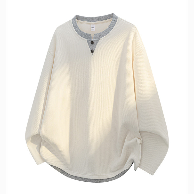 Herren Oversize-Henley-Sweatshirt mit Waffelstruktur & Knopfleiste Echoarchiv