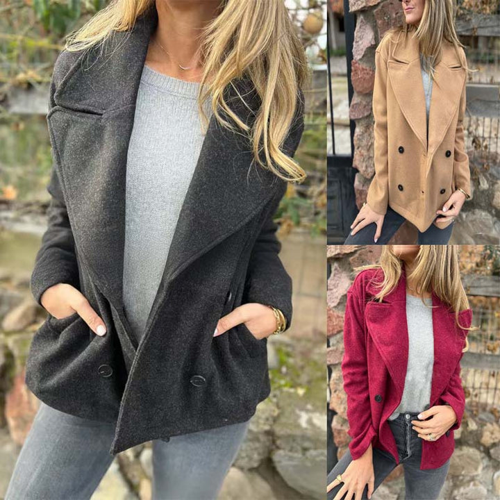 Damen Kurzer Wollmix-Mantel mit großem Schalkragen, doppelreihiger Knopfleiste und Eingrifftaschen – Montévia