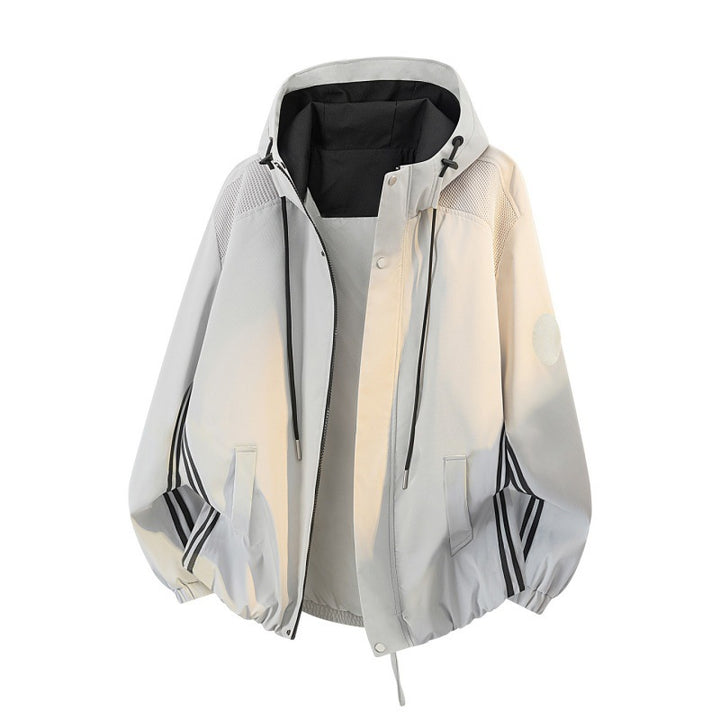 Herren Sportlich-urbane Oversize Windbreaker-Jacke mit Kapuze, reflektierenden Einsatzstreifen und elastischem Saum Echoarchiv