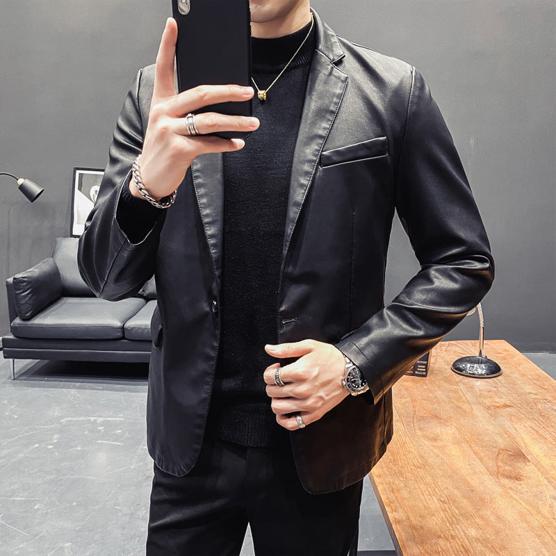 Herren Slim-Fit Lederblazer mit taillierter Silhouette und klassischem Reverskragen Echo Archiv