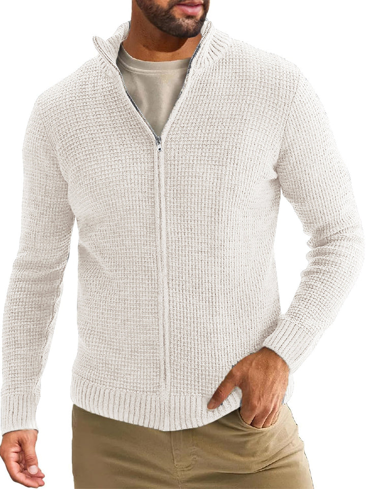 Herren Reißverschluss-Strickjacke mit Waffelstruktur und Stehkragen Echo Archiv