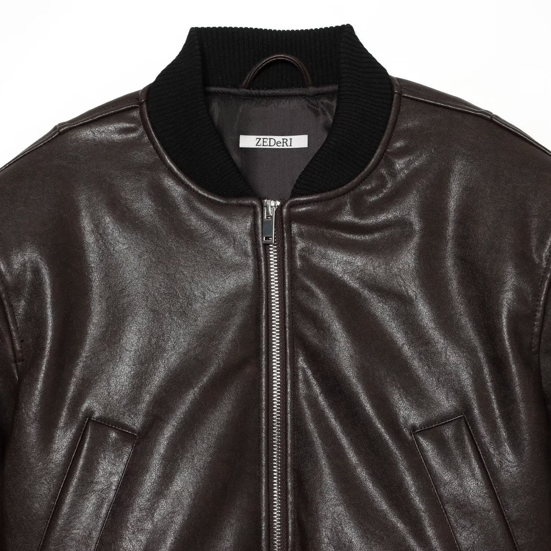 Herren Lederoptik-Bomberjacke im Cropped-Stil mit Rippbündchen Echoarchiv