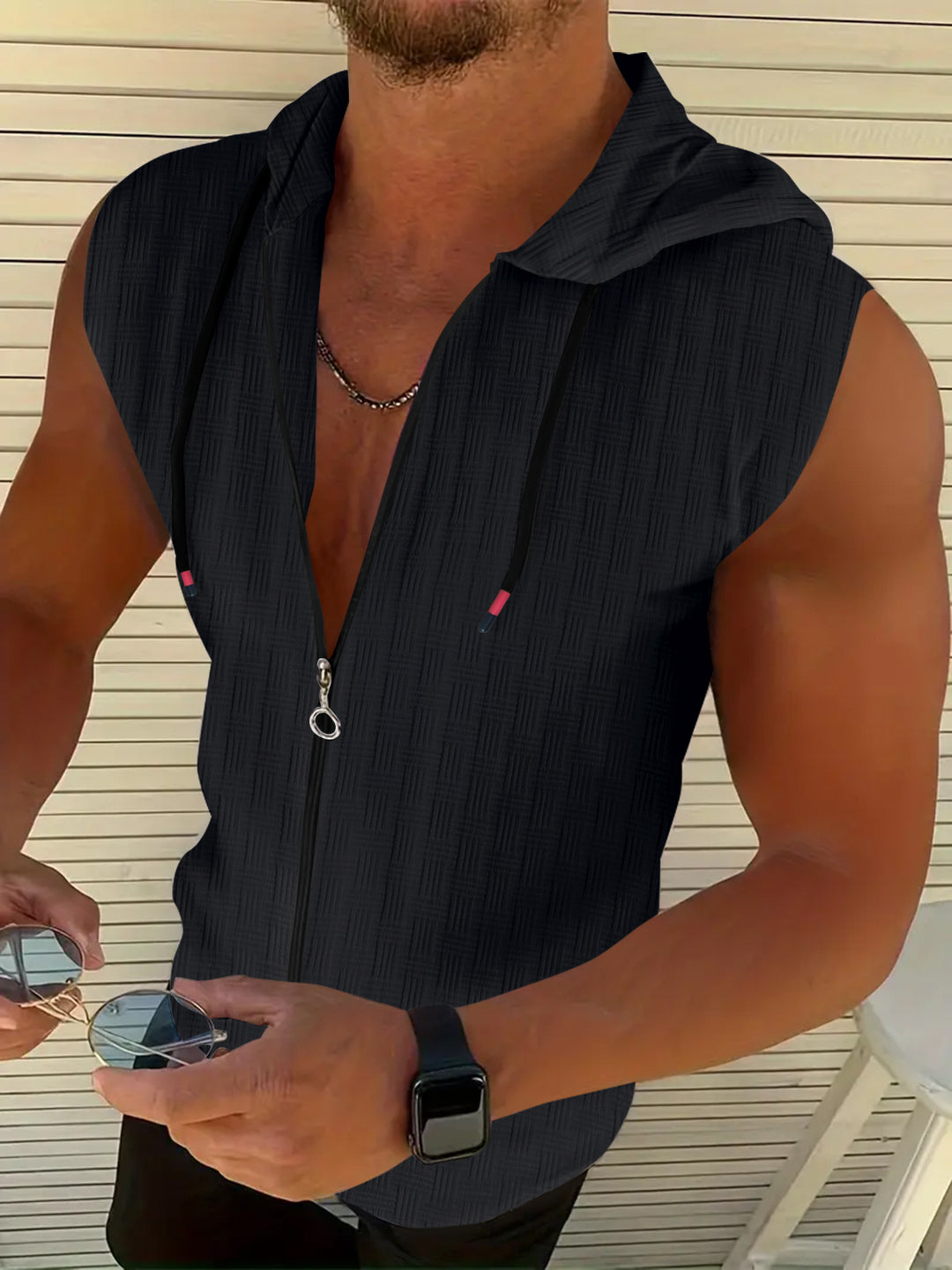 Herren ärmelloser Zip-Hoodie Echoarchiv