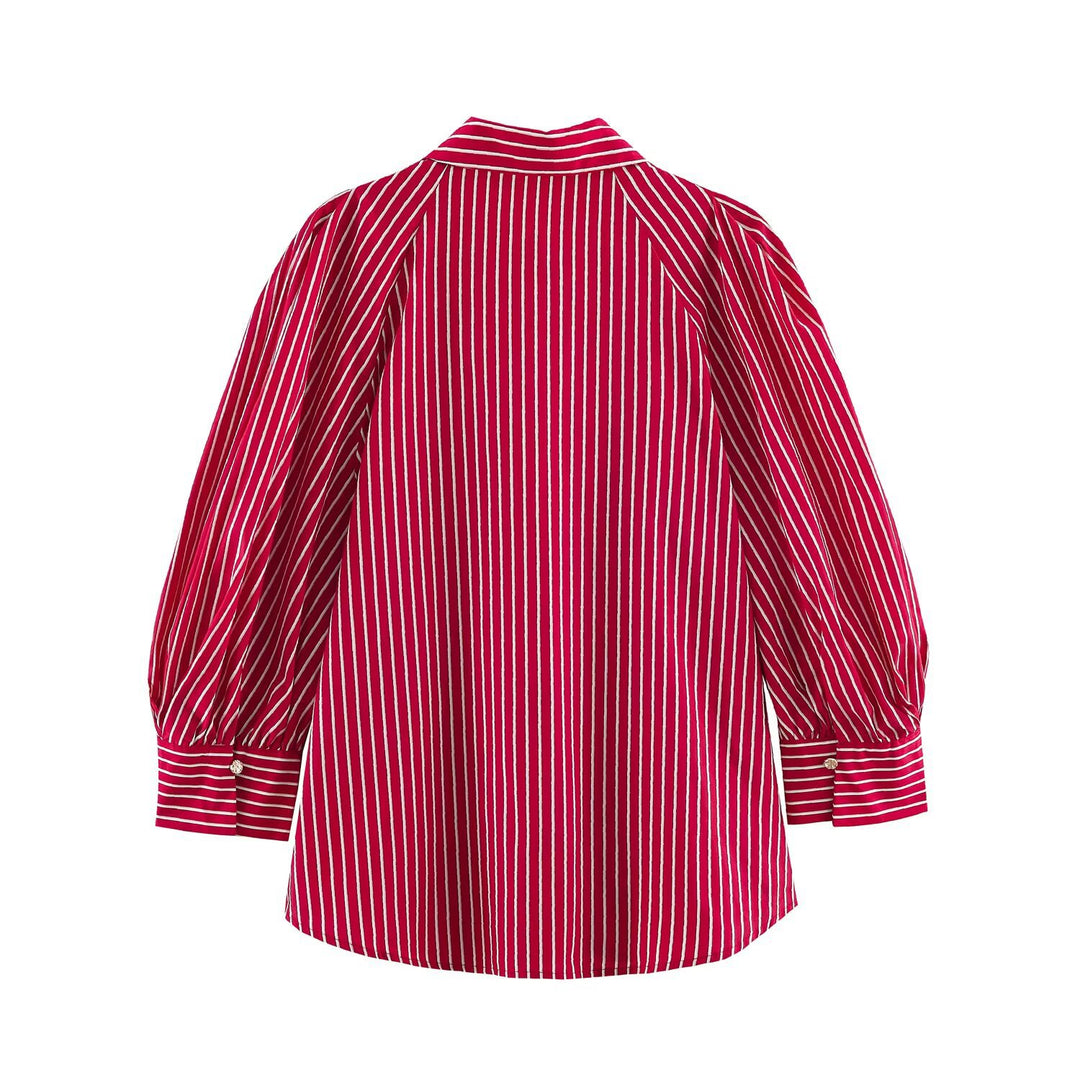 Damen Längsgestreifte Oversize-Hemdbluse mit betonten Puffärmeln Echo Archiv