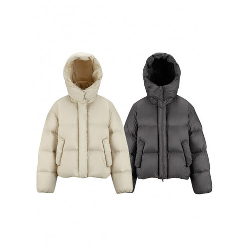 Damen Kurz gepolsterte Crop‑Steppjacke mit Volumen‑Kapuze und verdeckter Druckknopfleiste Echo Archiv
