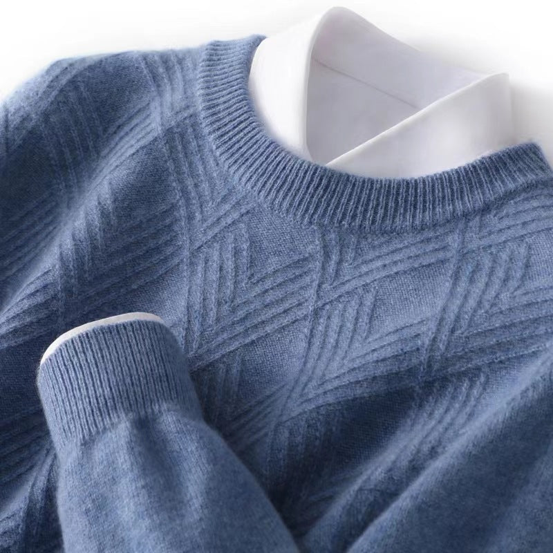 Herren Feiner Strukturstrickpullover mit kurzem Stehkragen und Diamant‑Relief Echoarchiv