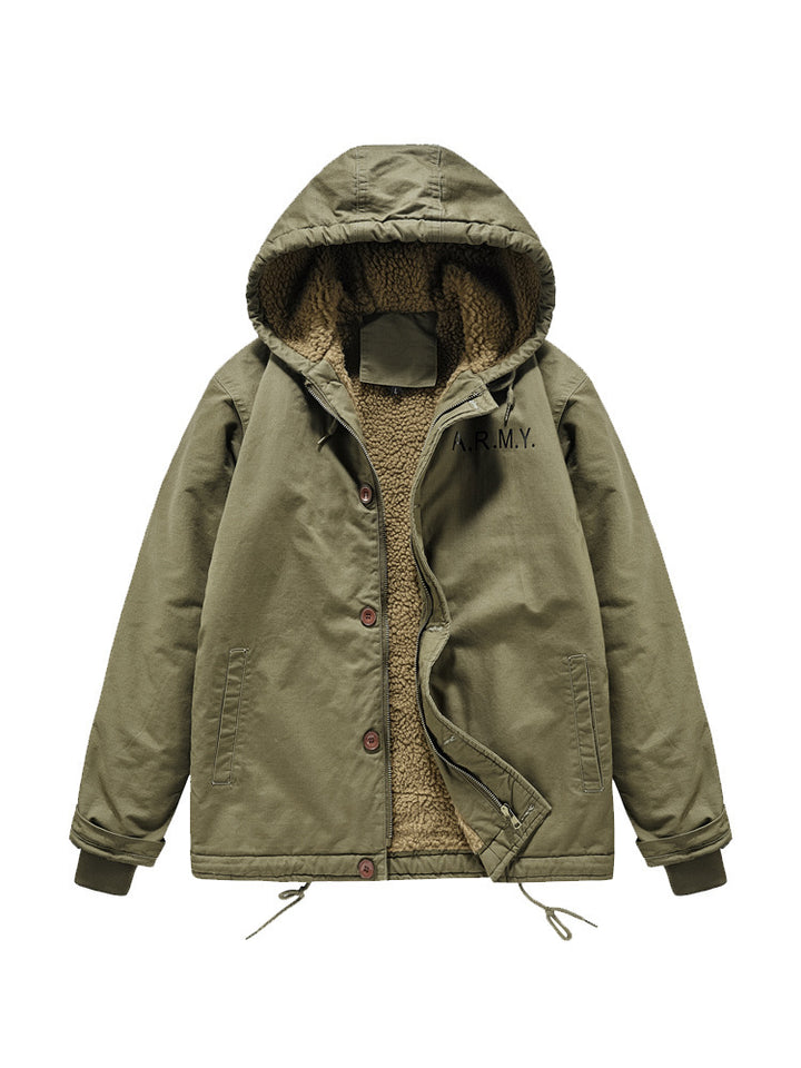 Herren Kurzparka mit Teddyfutter, Kapuze und Zwei-Wege-Reißverschluss – Taviero