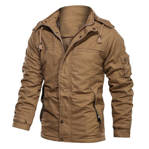 Herren robustes Canvas-Militärblouson mit wärmender Teddyfutter‑Innenlage und Kapuze Echo Archiv