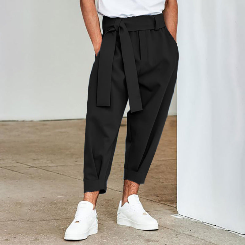 Herren elegante Freizeithose mit bindbarem Taillenband und weitem Schnitt Echoarchiv