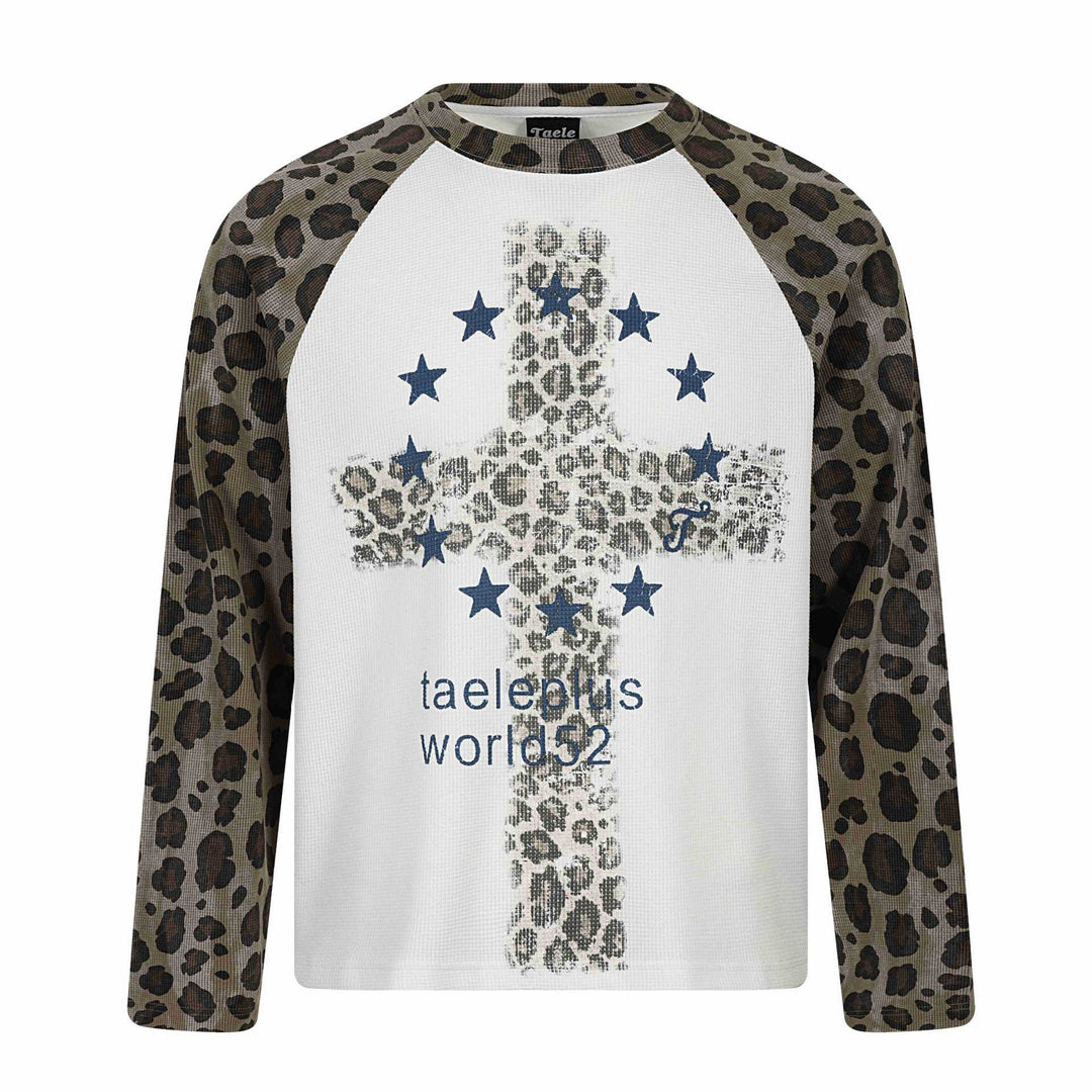 Damen Langarm-Thermo-Shirt mit Raglanärmeln und Leopard-Einsätzen Echoarchiv