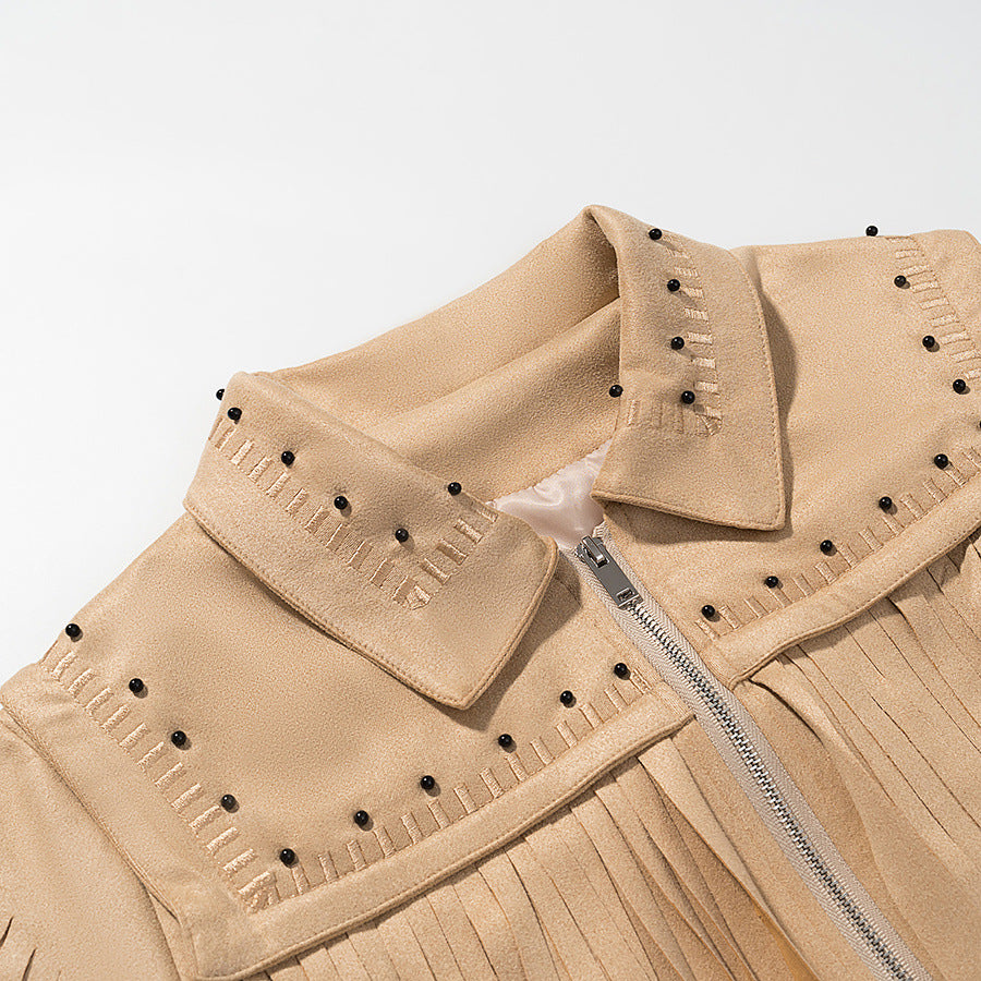 Damen nan kurze Fransenjacke im Wildlederlook mit Nietenbesatz Echo Archiv