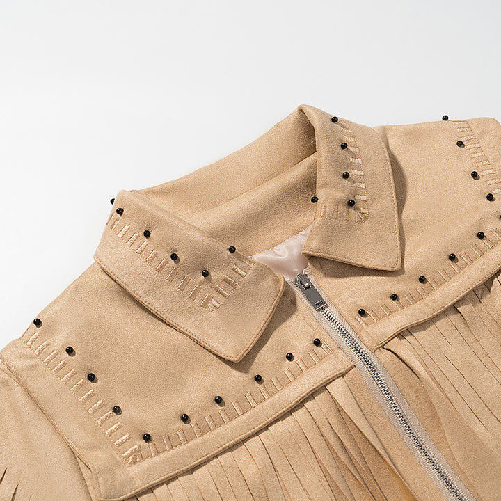 Damen nan kurze Fransenjacke im Wildlederlook mit Nietenbesatz Echo Archiv