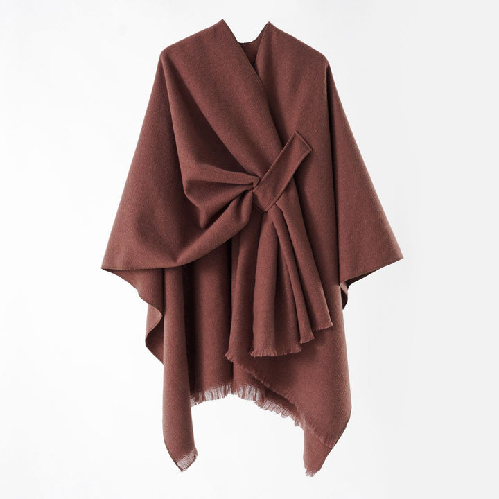 Damen Strickponcho mit geometrischem Blockmuster und Fransen Echo Archiv