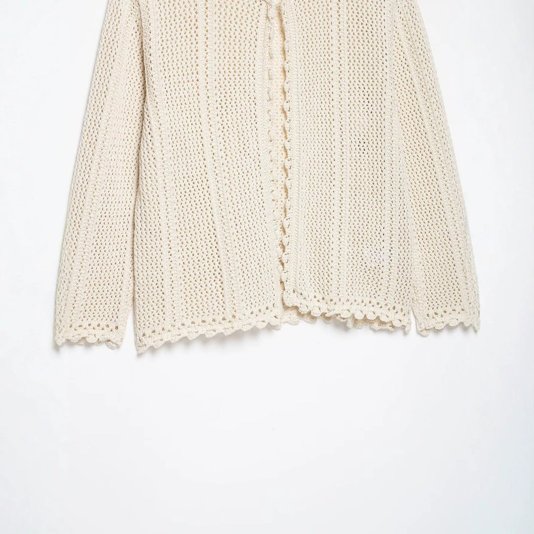 Damen Lockerer Häkelstrick-Cardigan mit feinem Lochmuster und Scallop-Saum Echo Archiv