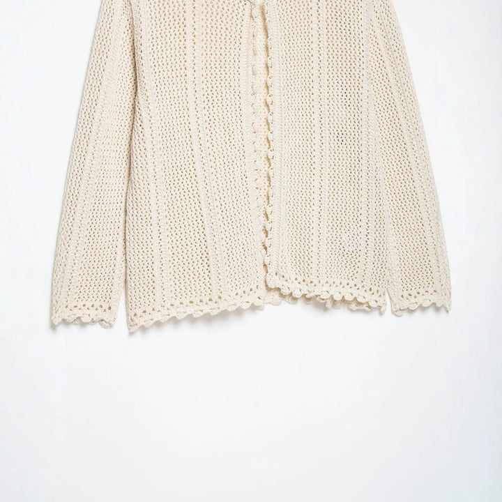 Damen Lockerer Häkelstrick-Cardigan mit feinem Lochmuster und Scallop-Saum Echo Archiv