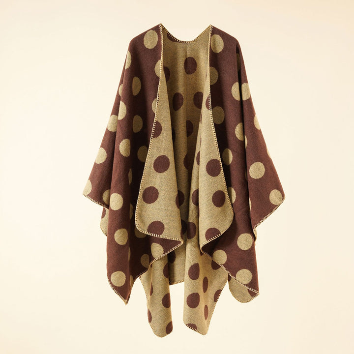 Damen Wendbarer Oversize-Capeponcho aus Jacquardstrick mit Zierstichkante – Célinea