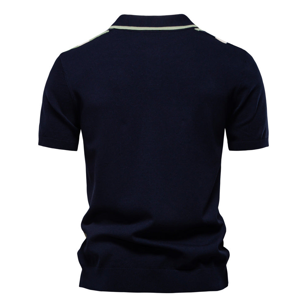 Herren nan retro-inspiriertes Strickpolo mit vertikaler Intarsienstruktur und offenem Kentkragen Echo Archiv