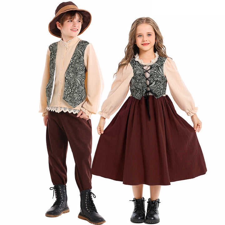 Unisex nan Kinderkostüm Set mit bestickter Paisley-Weste und Rüschenbluse Echo Archiv