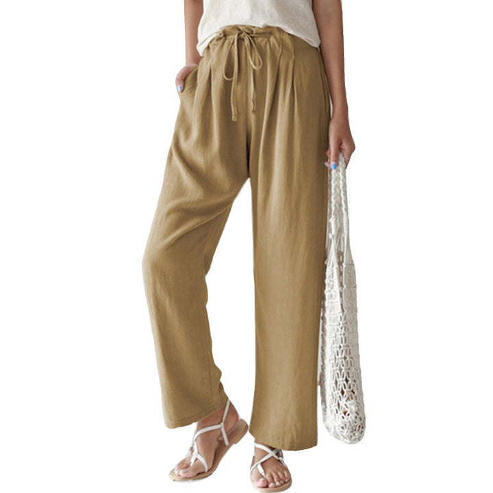 Damen nan lässige Leinenhose mit weitem Bein, elastischem Bund und Seitentaschen Echo Archiv