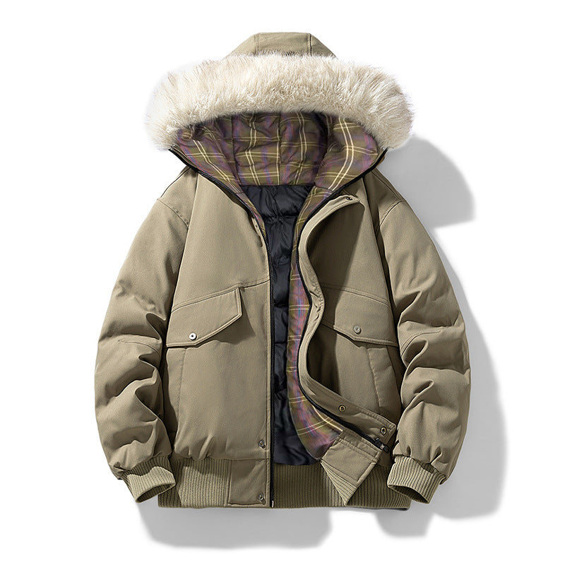 Herren Wattierte Winterjacke mit Kunstpelz-Kapuze, gestepptem kariertem Innenfutter und Bomberbündchen Echo Archiv