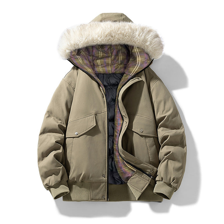 Herren Wattierte Winterjacke mit Kunstpelz-Kapuze, gestepptem kariertem Innenfutter und Bomberbündchen Echo Archiv
