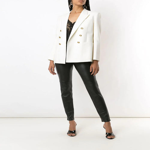Damen Boxy-Zweireiher-Blazer im Clean-Tailoring mit strukturierten Schultern Echoarchiv
