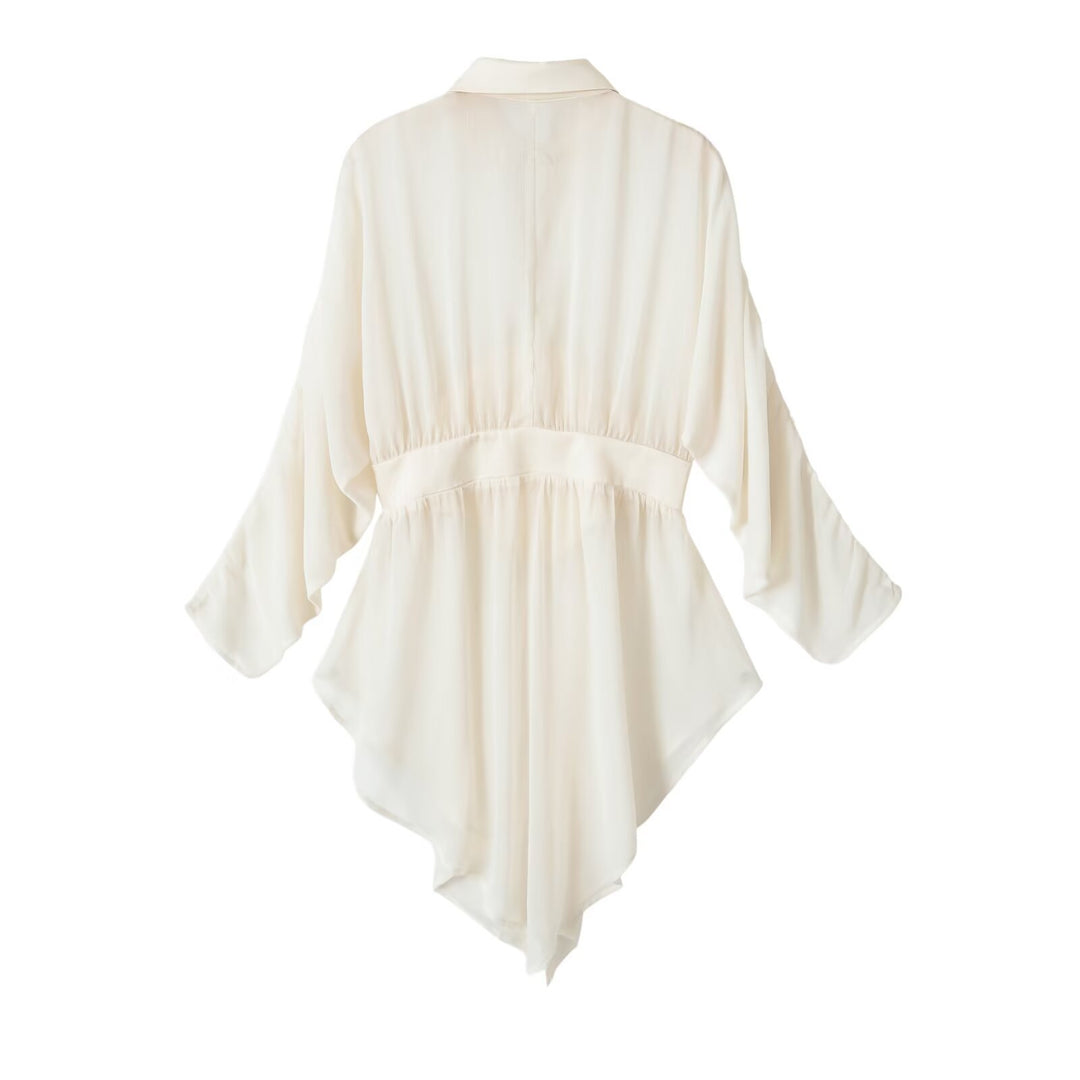 Damen fließende Tunika-Bluse mit geraffter Taille und spitzem Saum Echo Archiv