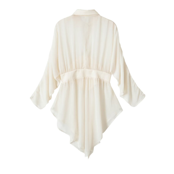Damen fließende Tunika-Bluse mit geraffter Taille und spitzem Saum Echo Archiv