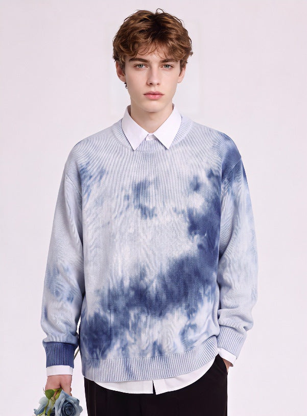 Herren Oversize-Strickpullover mit Batikoptik, Rundhalsausschnitt und Rippbündchen Echoarchiv