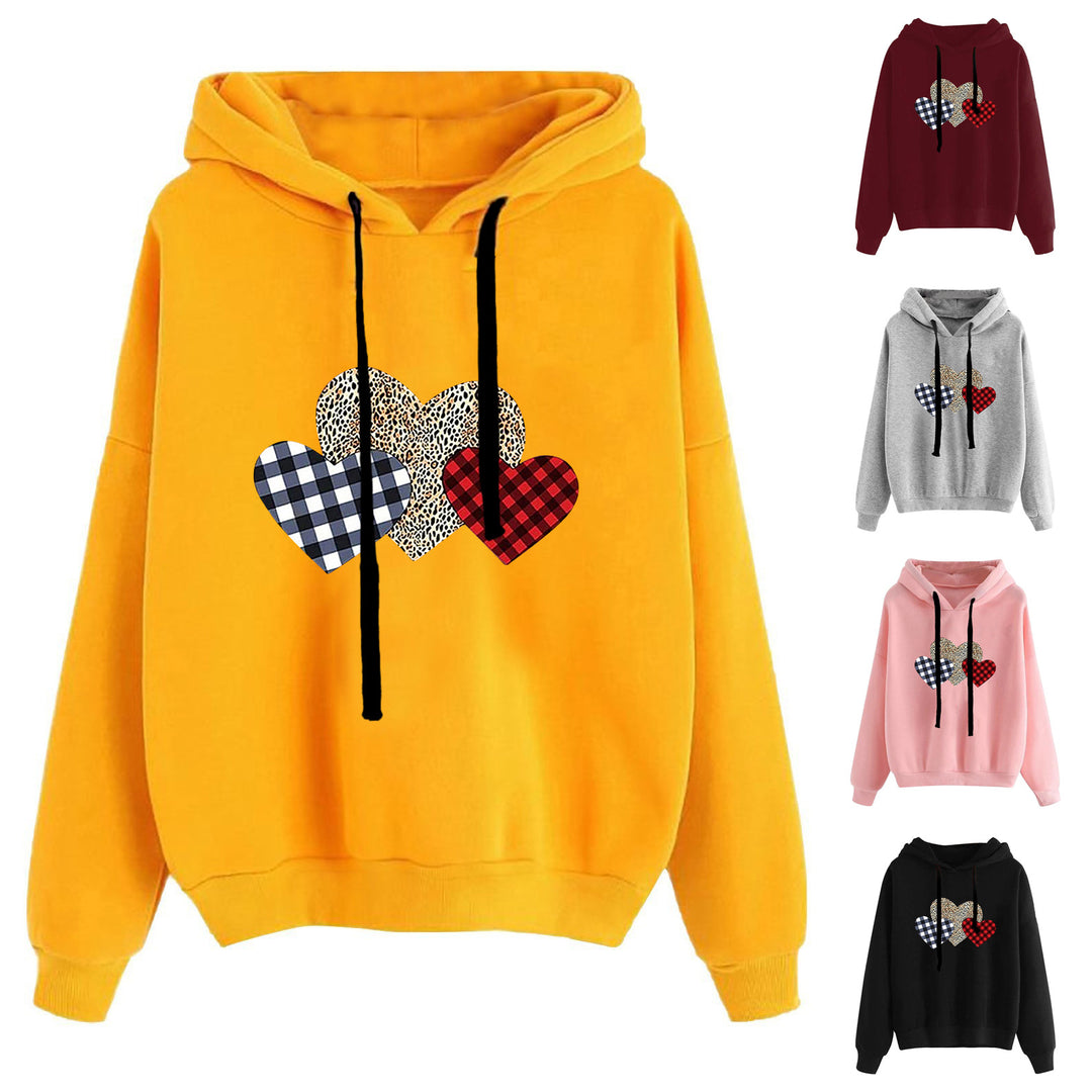 Damen lässiger Oversize Kapuzenpullover mit Herz‑und‑Pfotenprint, Kordelzug und gerippten Bündchen – Auréline