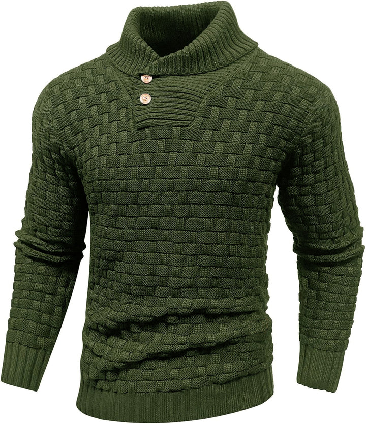 Herren Grobgestrickter Pullover mit hohem Rollkragen, Knopfleiste und Körbchenstrick Echo Archiv