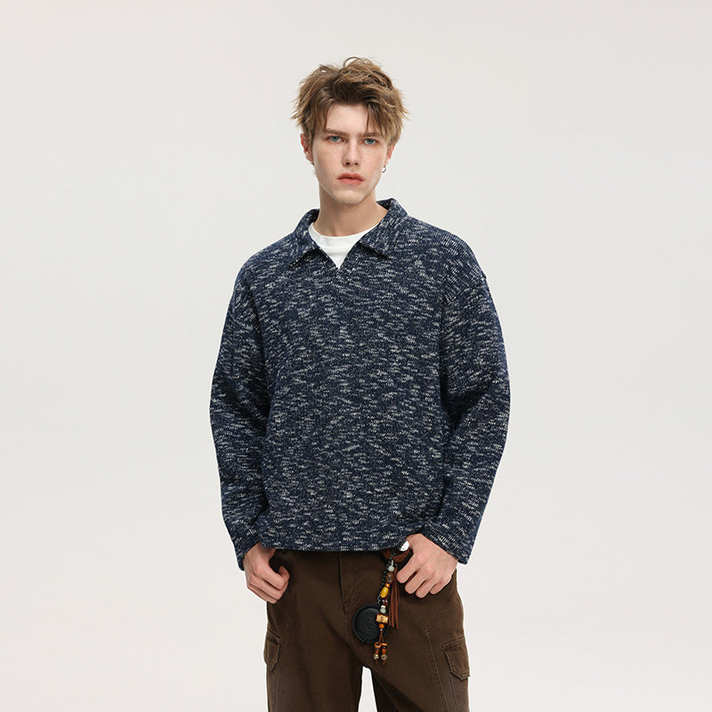 Herren Grobstrick-Kragenpullover mit V-Ausschnitt und Relaxed‑Fit Echo Archiv