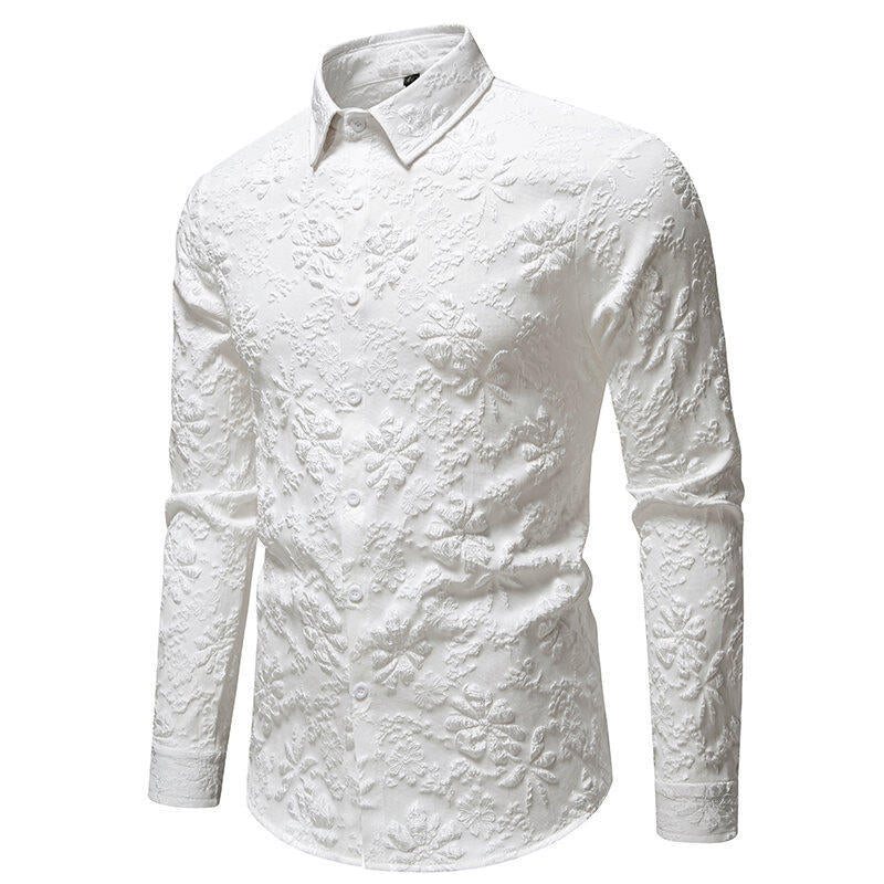 Herren Langarmhemd mit detailreicher Blumenstickerei Echoarchiv