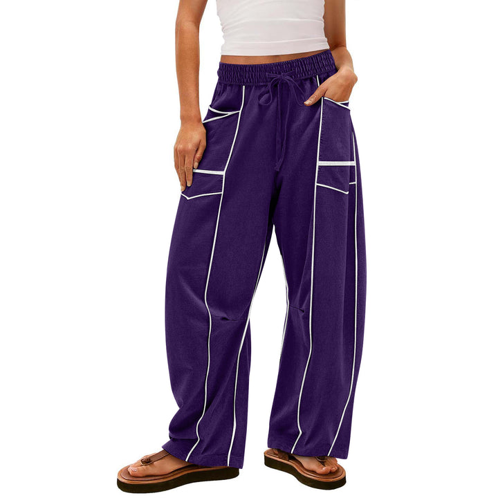 Damen nan weite Lounge-Hose mit Kordelzug, Kontrastpaspelierung und Cargo-Taschen Echo Archiv