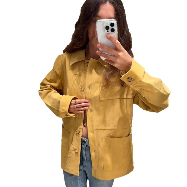 Damen Oversize Baumwoll-Worker-Jacke mit aufgesetzten Taschen Echoarchiv