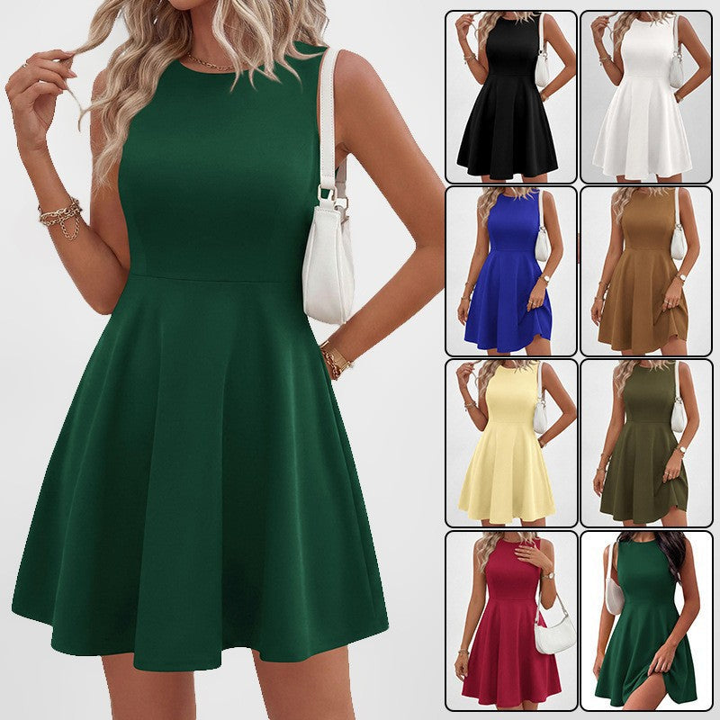 Damen A-linien Kleid mit Rundhalsausschnitt und schwingendem Rock Echoarchiv