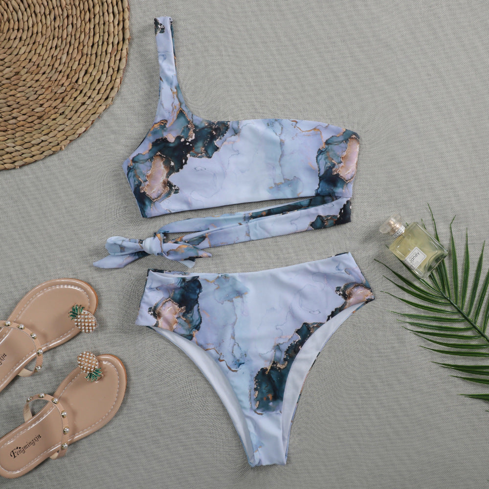Damen Asymmetrisches Bikini-Set mit geknotetem Oberteil Echo Archiv
